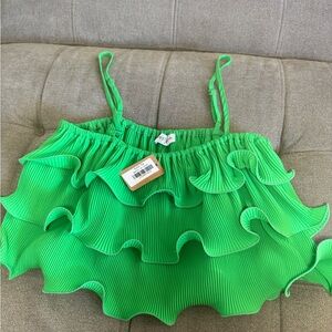 Vestique ruffle lime green top